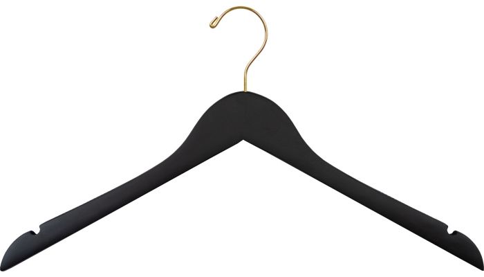 17 Matte Black Wood Top Hanger W/ Notches