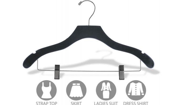 Order Black Wood Combo Clothes Hanger With Clips & Notches - 17