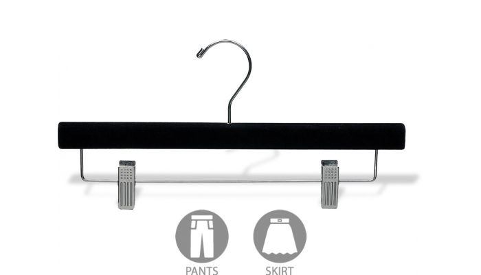 Save on Black Flocked Wood Pant Hanger With Chrome Hardware - 14