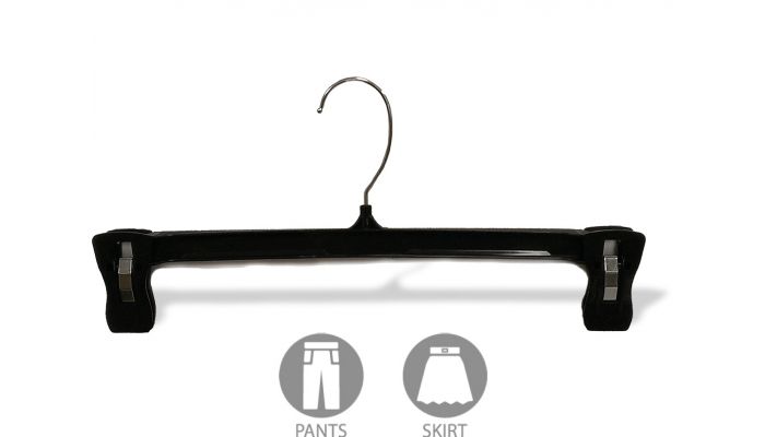 14 Plastic Kids Hangers - Black With Black Hook & Clips Subastral