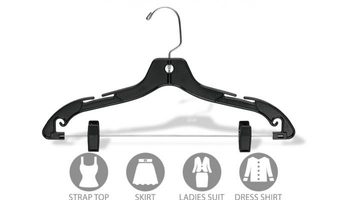 Order Black Plastic Heavy-Duty Combo Clothes Hanger With Chrome Hardware -  17