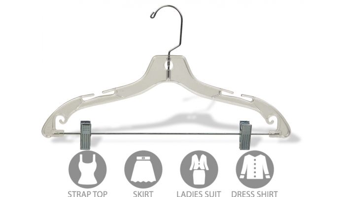 Clear Plastic Kids Top Hanger, Flat Hangers with Notches and