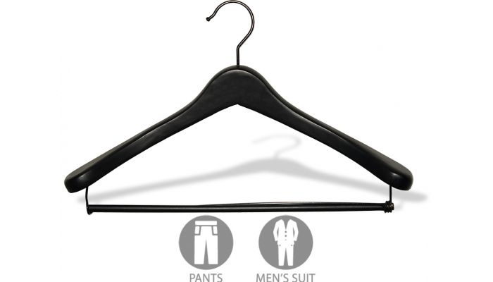 Order Matte Black Wood Suit Hanger With Locking Bar - 17