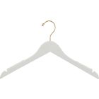 17" White Wood Top Hanger W/ Notches & Rubber Strips