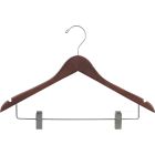 17" Rubber Coated Walnut Wood Combo Hanger W/ Clips & Notches