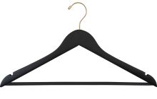 17" Matte Black Wood Suit Hanger W/ Suit Bar & Notches