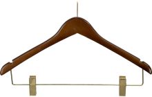 17" Brown Wood Anti-Theft Hanger W/ Clips & Notches