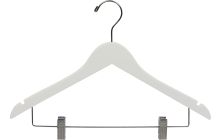 17" White Wood Combo Hanger W/ Clips & Notches