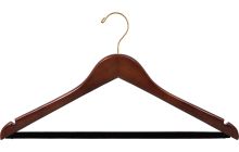 17" Walnut Wood Suit Hanger W/ Flocked Bar & Notches