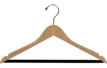 20" Natural Wood Suit Hanger W/ Flocked Bar & Notches