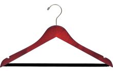 17" Cherry Wood Suit Hanger W/ Flocked Bar & Notches