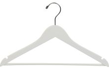 17" Rubber Coated White Wood Suit Hanger W/ Suit Bar & Notches