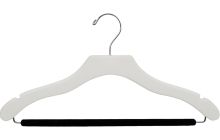 17" White Wood Suit Hanger W/ Flocked Bar & Notches