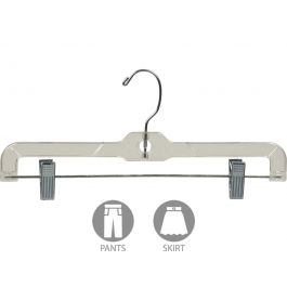 Super Heavy-Duty 14 inch Wide Clear Plastic Skirt or Pant Hangers with  Swivel Hook and Adjustable Clips (Quantity 25) (Clear, 25)